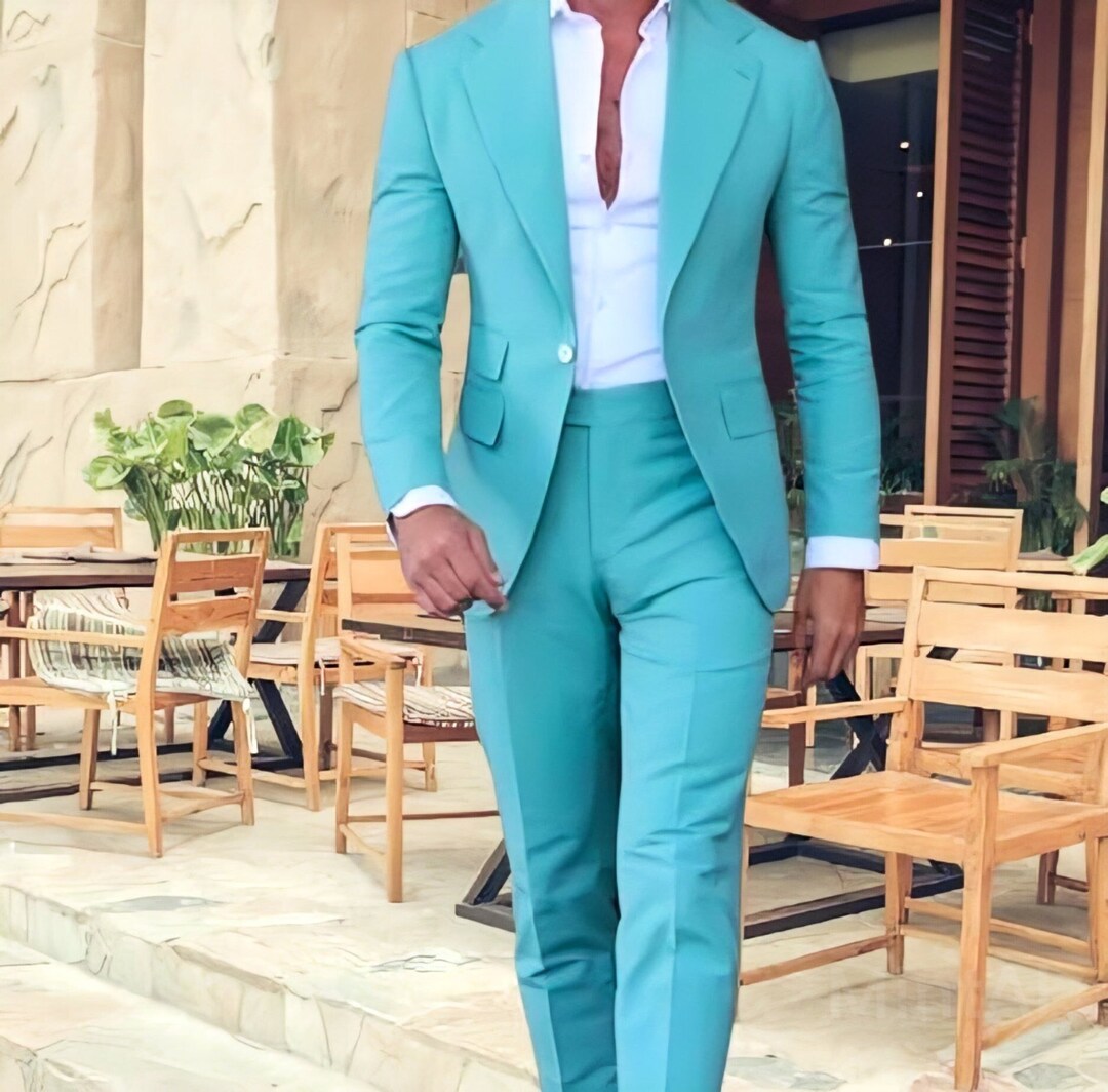 Men Light Blue 2 Piece Suit Men Slim Fit Notch Lapel Wedding Etsy