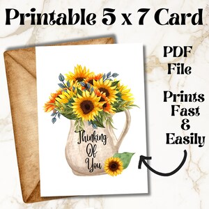 Floral Thinking of You Card With cute Sunflowers Blank Inside Sunflower Notecard PDF Print Yoursefl