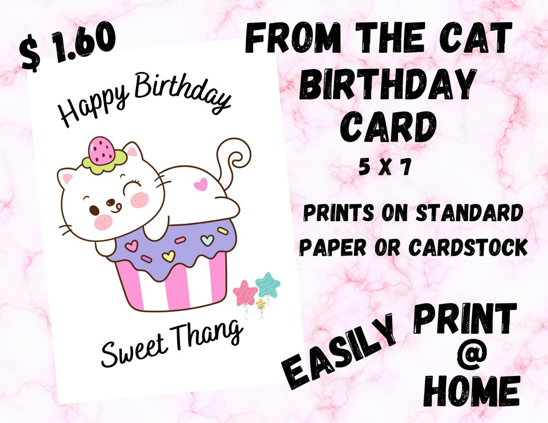 From the Cat Birthday Card Print at Home Happy Birthday Card for a Girl