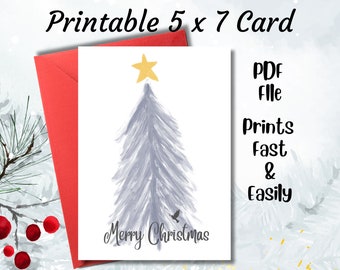 Watercolor Christmas Tree Christmas Card PDF File for Print at home Xmas Card Christmas Tree Painterly Card Swath of Strokes Christmas Card