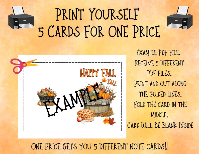 DIY Printable Happy Fall Yall Note Card Set of 5 Cards Blank Inside Its ...
