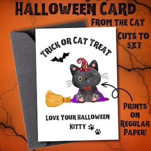 Cheap Halloween Card from the Cat Halloween Card for Black Cat Lovers PDF file Print at Home Halloween Card 5x7 Printable Blank Note Card