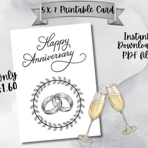 Elegante jubileumkaart voor stellen Afdrukbare jubileumkaart Instant pdf-verjaardagskaart 5 x 7 Print thuis eenvoudig in zwart.