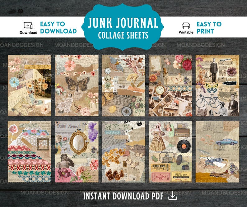 VINTAGE COLLAGE Sheets, Junk Journal Printable Collage Pages, Digital ...