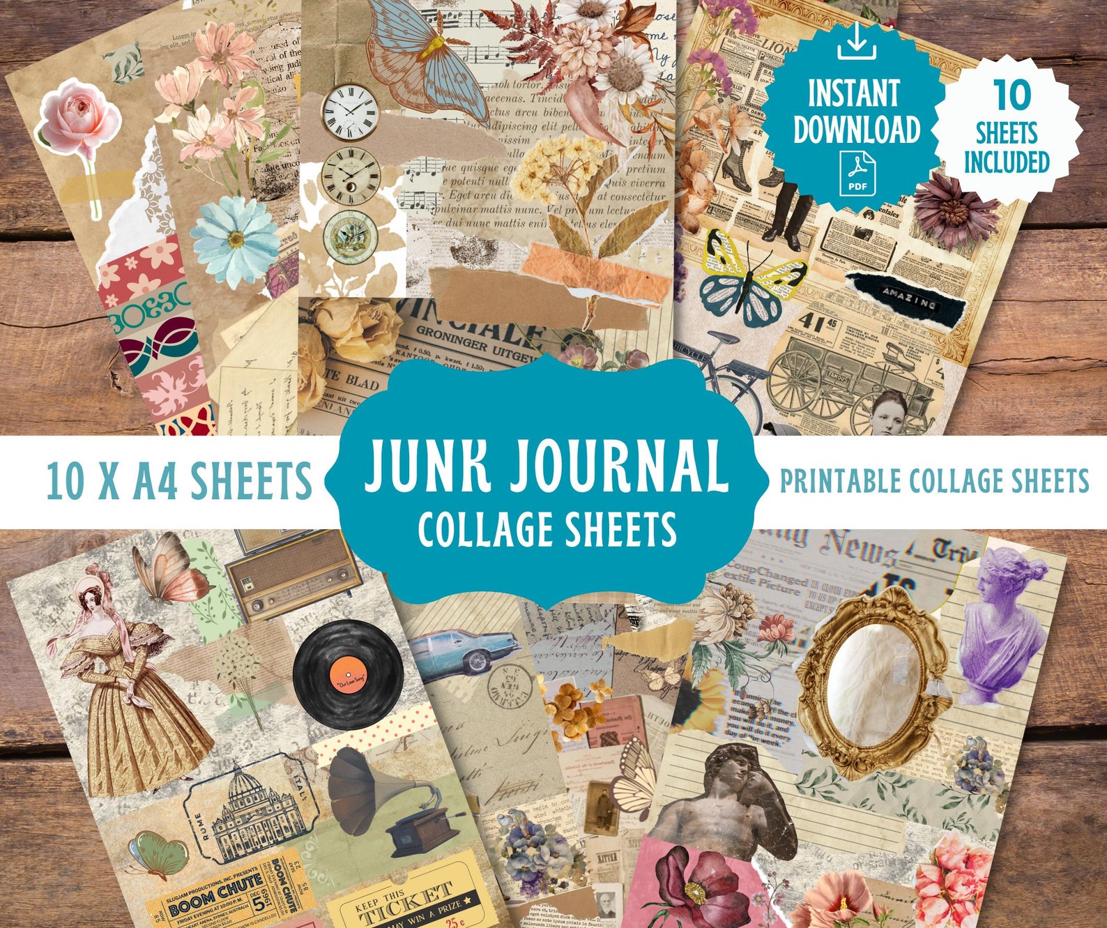 VINTAGE COLLAGE Sheets, Junk Journal Printable Collage Pages, Digital ...
