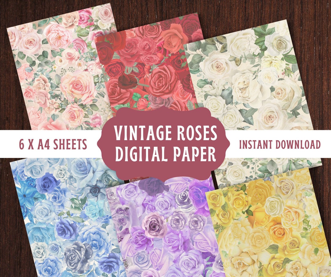 VINTAGE DIGITAL PAPER, Shabby Chic Digital Paper Pack, Roses Scrapbook ...