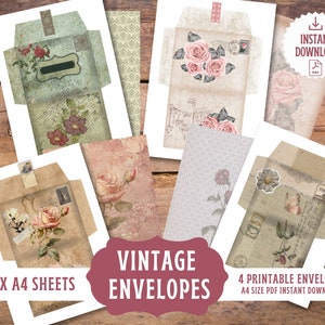 12 Vintage Look Envelopes Paper Ephemera Supplies Junk Journal