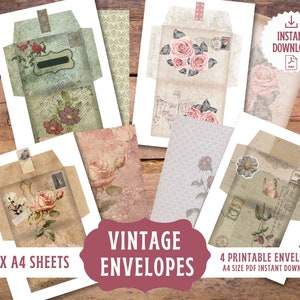 Sobres vintage, diario basura, postal, carta, bolsillo, álbum de recortes, imprimible, descarga digital instantánea