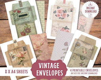 Vintage Envelopes, Junk Journal, Postcard, Letter, Pocket, Scrapbook, Printable, Instant Digital Download