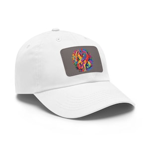 May include: White baseball cap with a gray patch featuring a colorful infinity symbol made of puzzle pieces.