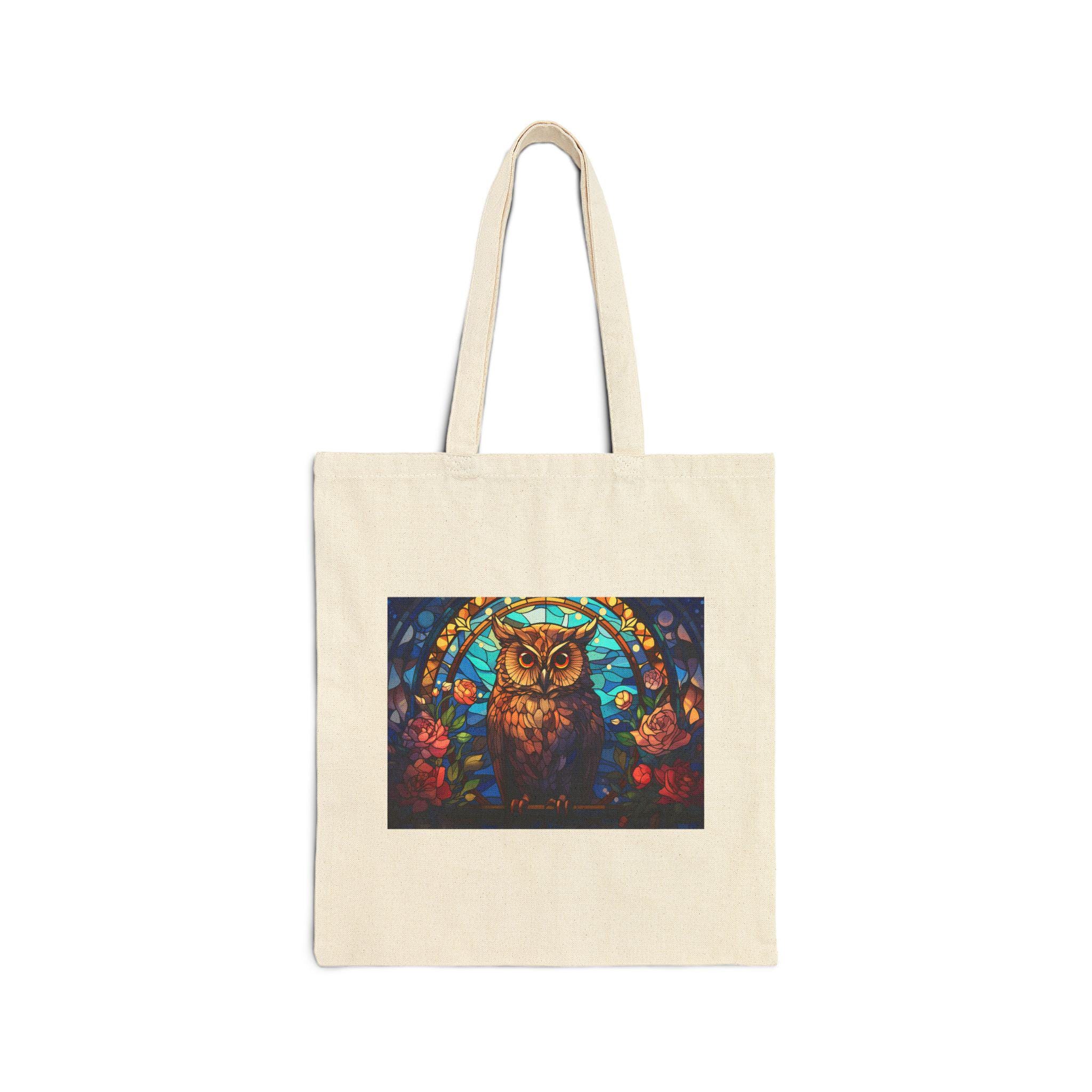 Stained Glass Owl Tote Bag | Cotton Canvas Tote