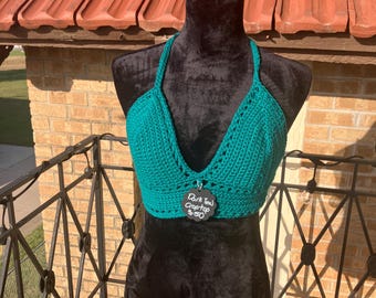 Dark teal crochet crop top