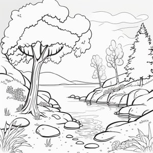 25 Printable Coloring Pages of Natural Landscapes Mountains, Beaches ...