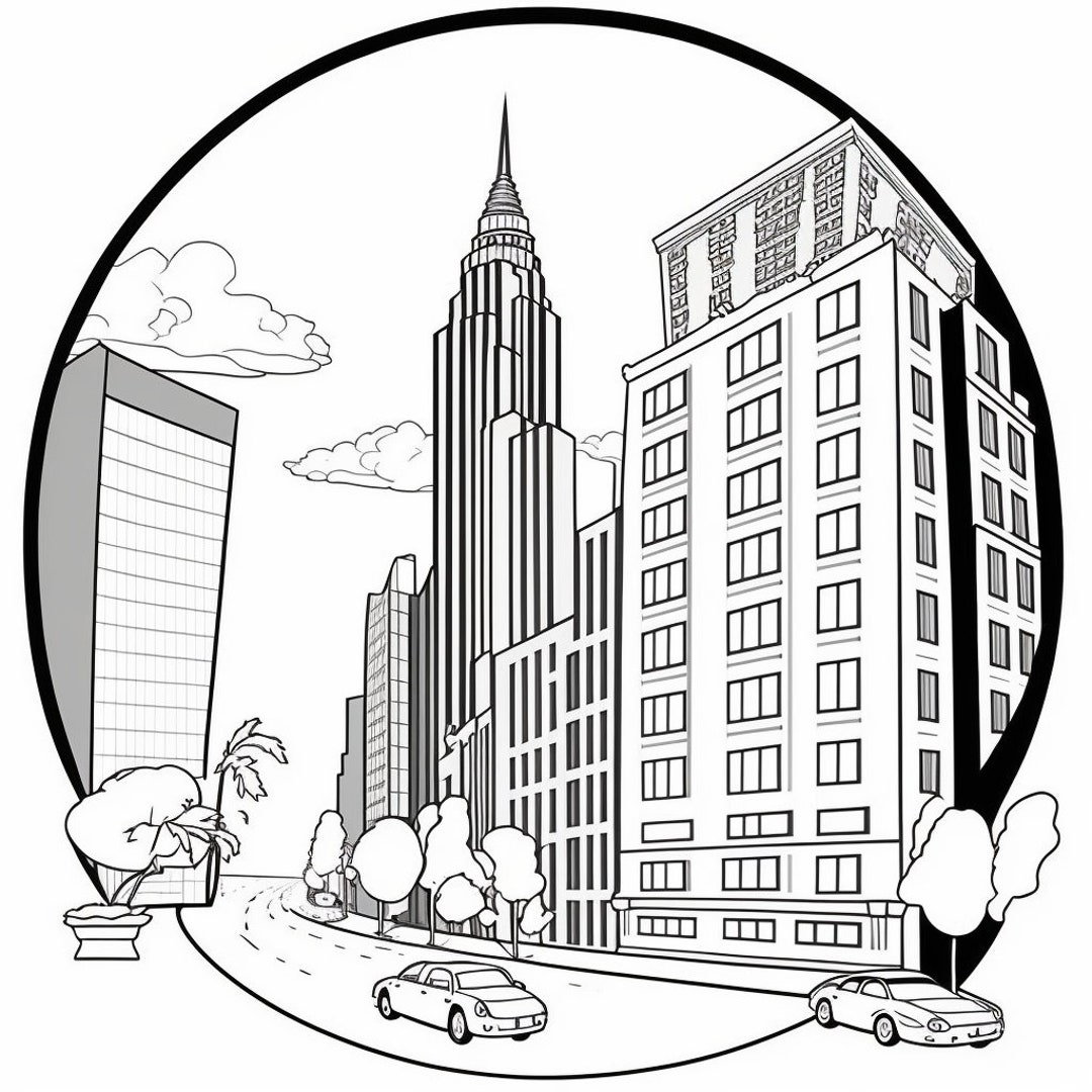 25 Printable Coloring Pages of City Buildings and Skyscrapers - Etsy