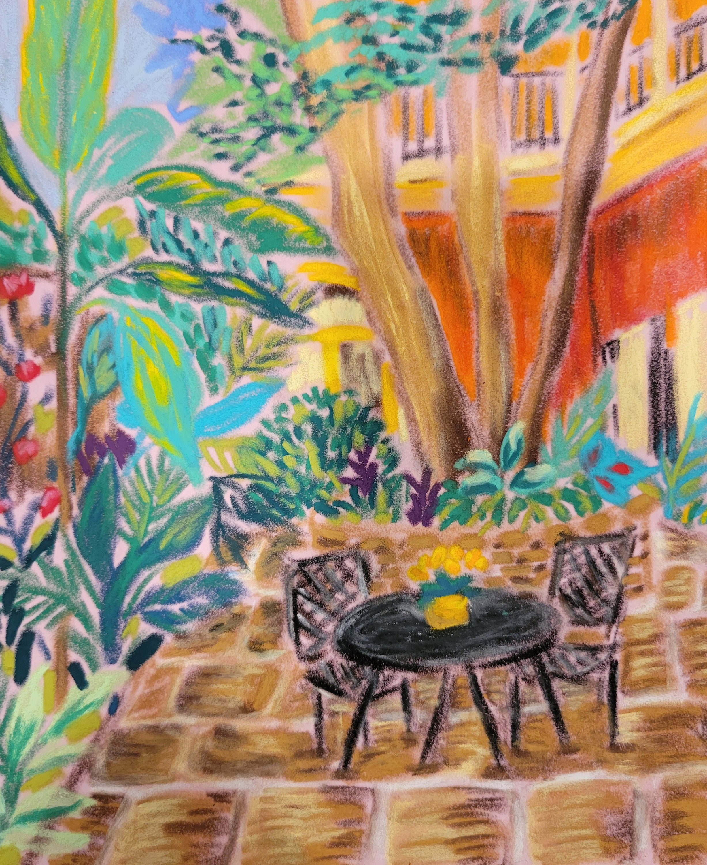 Original Oil Pastel on Velour Paper New Orleans Courtyard Etsy