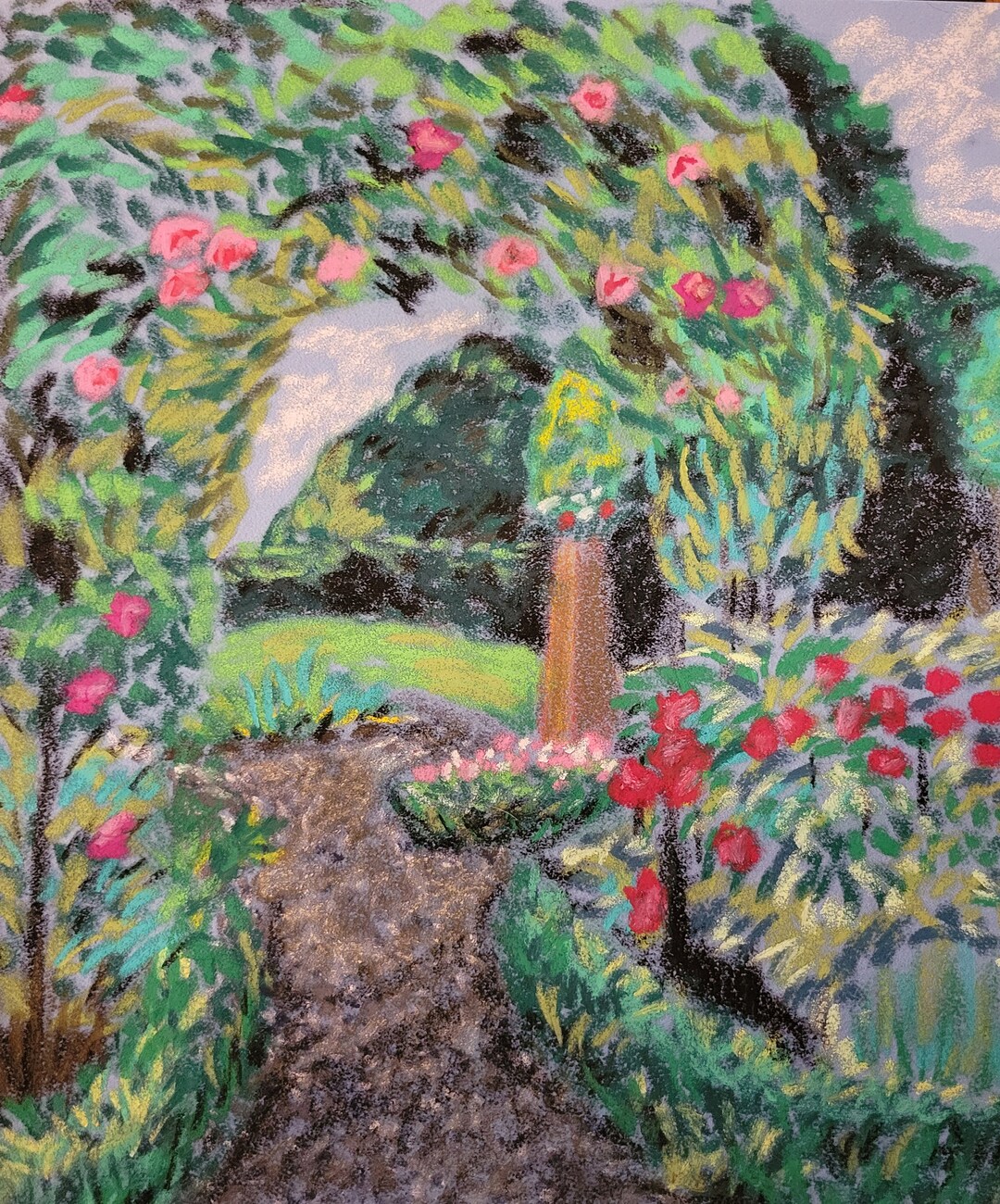 Original Oil Pastel on Velour Paper Rose Garden Etsy