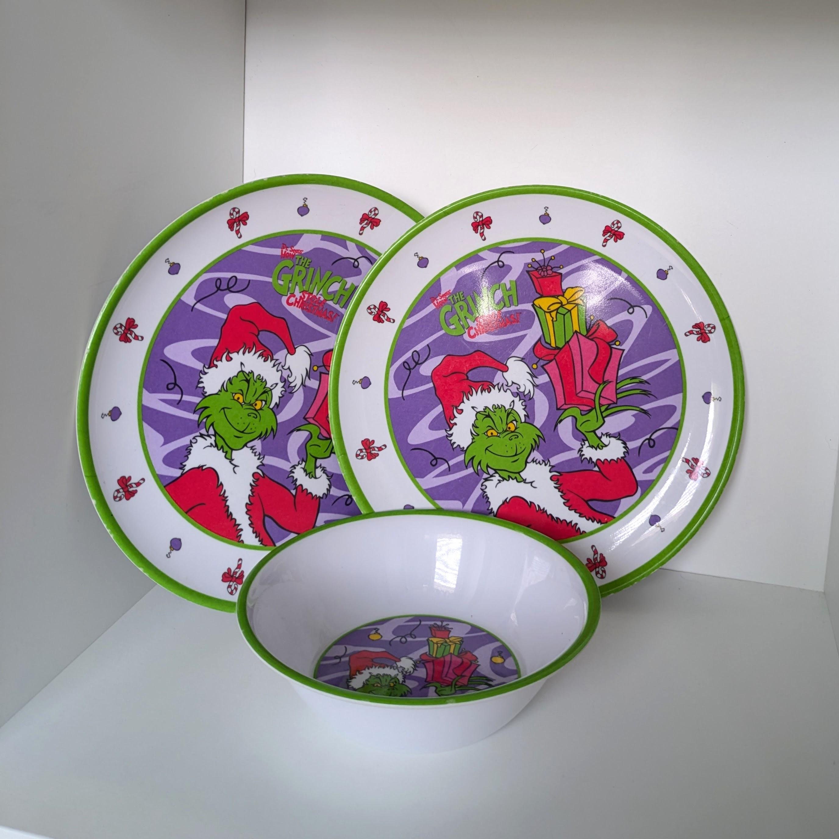 Vintage How The Grinch Stole Christmas Plastic Children s Dish Set 2 plates bowl