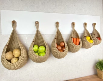 Jute Hanging Wall Basket, Vegetable Fruit Basket, Rustic Baskets, Storage Basket, Kitchen Basket, Farmhouse Basket