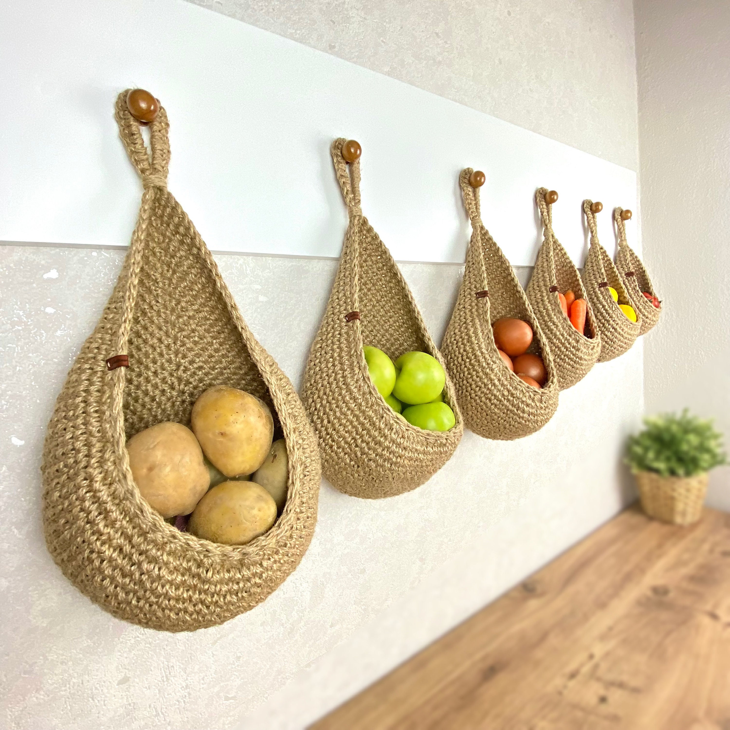 Jute Hanging Wall Basket, Vegetable Fruit Basket, Rustic Baskets