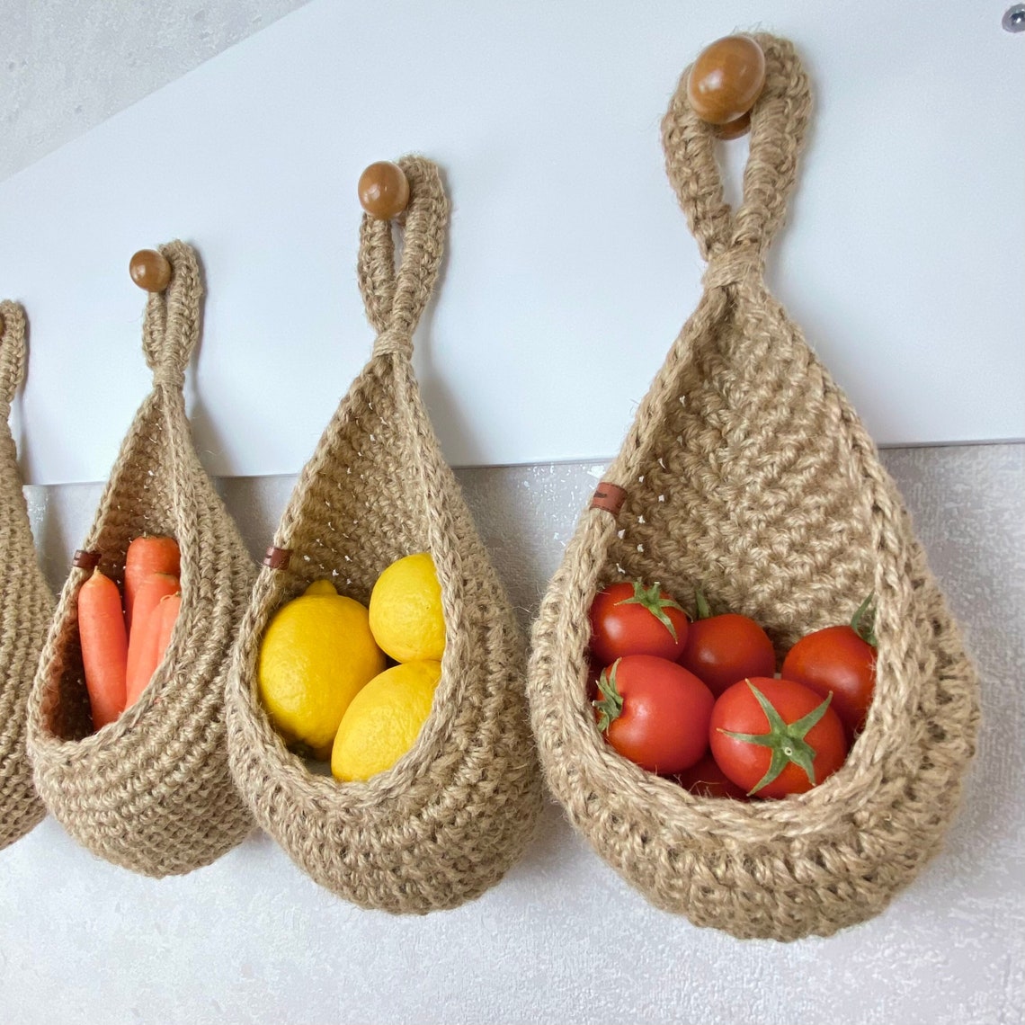 Jute Hanging Wall Basket, Vegetable Fruit Basket, Rustic Baskets