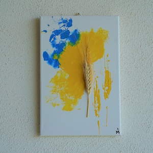Painting in ukrainian colors Blue Yellow Wheat Ukrainian landscape Ukrainian flag Support Ukraine Ukrainian culture Gift Ukrainian style