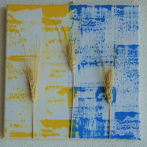 Painting in ukrainian colors Blue Yellow Wheat Ukrainian landscape Ukrainian flag Support Ukraine Ukrainian culture Gift Ukrainian style