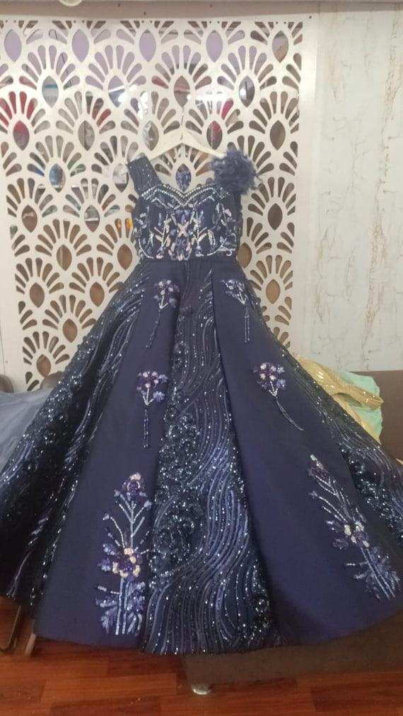 Strapless Long Blue Ballroom Prom Dress With Big Ruffle Skirt - $268.6894  #TZ1340 - SheProm.com