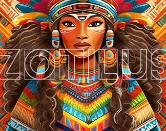 Pack#19: Living Portraits in Naive Style Inspired by Aztec, Inca and Native Mexican SFW (10 jpg) | (Instant Download)