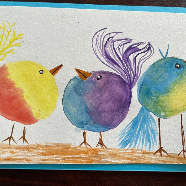 Watercolor whimsical birds