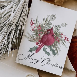 Cardinal Christmas Card Set of 10+ | Personalized Holiday Cards | Custom Vintage Greeting Card | Religious Christmas Card Set | Watercolour