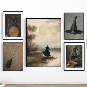 Vintage Witch Prints Set of 5 Halloween | Halloween Gallery Wall Spooky | Halloween Art Prints Gallery Set | Halloween Art for Mantle