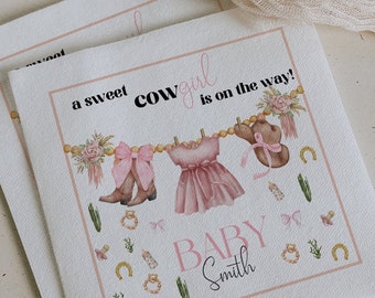 Serviettes Cowgirl personnalisées pour baby shower | Une jolie cow-girl est en route Décoration de table | Serviettes de table roses personnalisées pour baby shower | Papier, 100