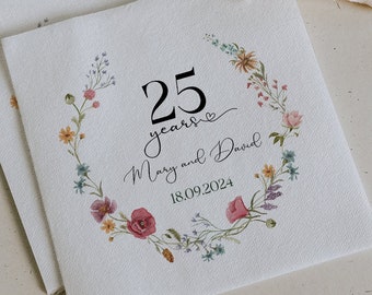 Personalisierte Servietten zum 25. Hochzeitstag | Benutzerdefinierte Meilenstein-Jubiläumsfeier-Servietten | Überraschungs-Jubiläumsparty-Dekoration