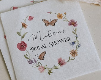 Wildflower Bridal Shower Custom Printed Napkins | Personalized Bridal Shower Napkins | Colourful Floral Table Napkin Decor for Bridal Brunch