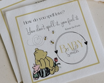 Vintage Winnie-the-Pooh Baby Shower Custom Napkins | Personalized Napkins for Winnie-the Pooh Theme Baby Shower | Classic Pooh Table Decor