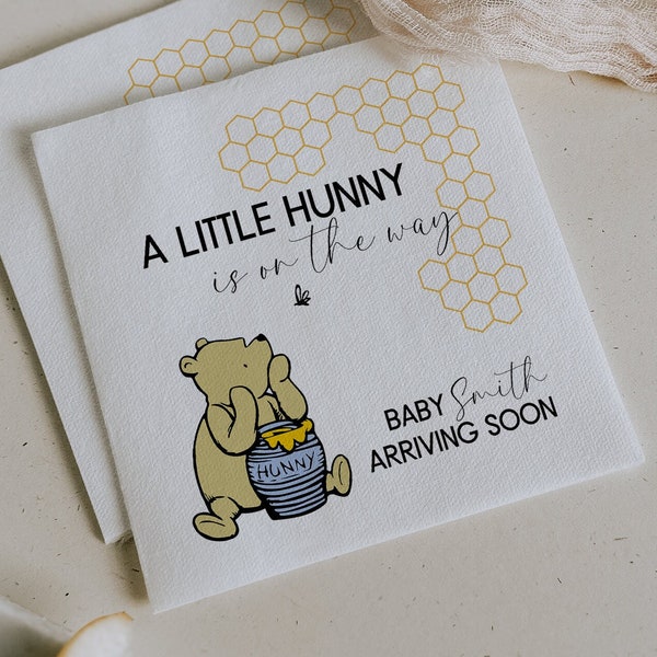 Classic Winnie-the-Pooh Baby Shower Table Decor | Winnie Pooh Personalized Napkins | Custom Baby Shower Napkins | White, 100 Pieces