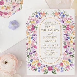 bright garden floral wedding invitations