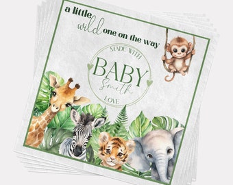 Custom Safari Themed Baby Shower Napkins | Personalized Paper Napkin Table Decor | Safari Jungle Baby Shower Decorations | Quantity 100