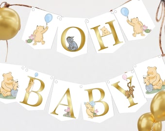 Classic Winnie-the-Pooh Baby Shower Banner | Oh Baby Decorations | Printable Pooh Party Banner | Garland Template | Instant Download