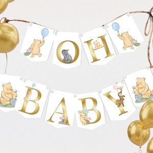 Classic Winnie-the-Pooh Baby Shower Banner | Oh Baby Decorations | Printable Pooh Party Banner | Garland Template | Instant Download