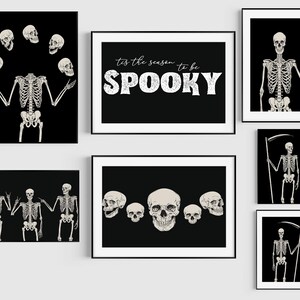 halloween black and white skeletons set of 6 printable wall art