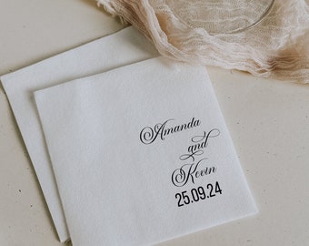 Modern Minimalist White and Black Personalized Paper Napkins for Wedding Day | Wedding Day Custom Cocktail Napkins | Wedding Table Decor