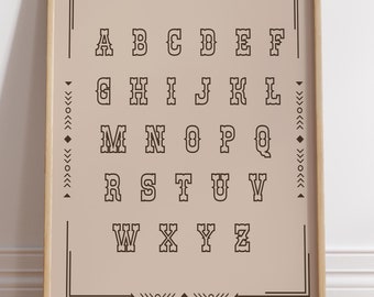 Western Nursery Print Gender Neutral | Western Typography ABC Alphabet Wall Decor | Cowboy, Cowgirl Nursery art | Digital Download