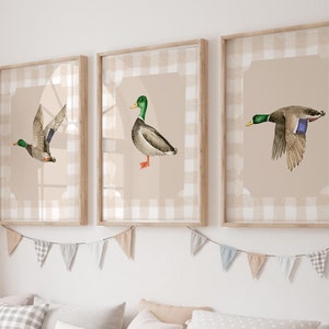 Mallard Duck Wall Art | Wall Prints For Boys Room | Duck Nursery Decor | Baby Boy Nursery Gingham Prints | Duck Hunting Nursery Decor
