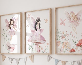 Fairies and Wildflowers Nursery Wall Art - Printable Digital Download | Magic Forest Fairy Downloadable Art Prints for Girls Room