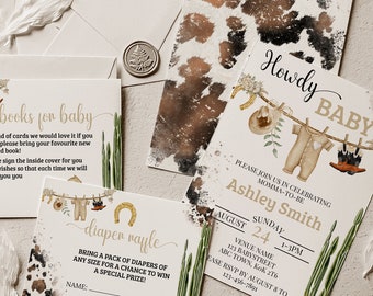 Paquete de invitaciones para baby shower de género neutro con temática de vaquero o vaquera / Estilo rústico bohemio para baby shower de género desconocido / Invitaciones para baby shower de estilo country western