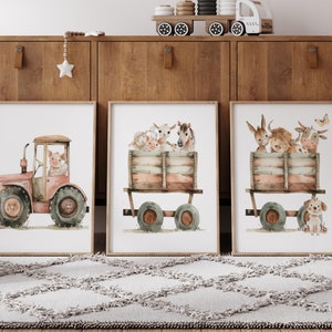 Farm Nursery Decor | Farm Nursery Prints | Farm Animal Art Prints | Boys Room Wall Art | Barn Yard Animals | Farm Tractor Prints set of 3