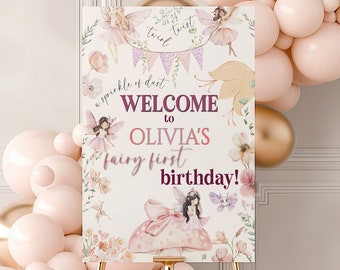 Mi hada primera fiesta de cumpleaños signo de bienvenida / decoración de la fiesta temática de la princesa de hadas / caprichoso jardín encantado de hadas primer signo de bienvenida del cumpleaños