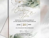 Formal Wedding Invitation Template | Greenery and Gold Wedding Invite | Sage Green Wedding | Eucalyptus Invitation DIY Edit Yourself