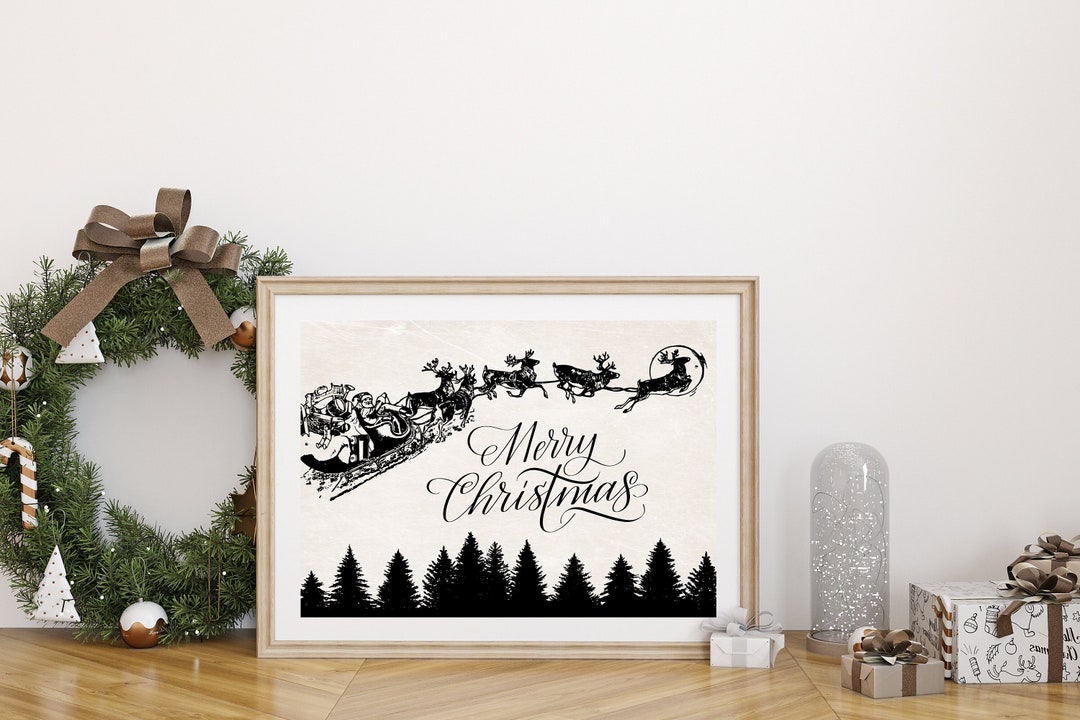 Printable Vintage Santa's Sleigh and Reindeer Wall Decor Etsy